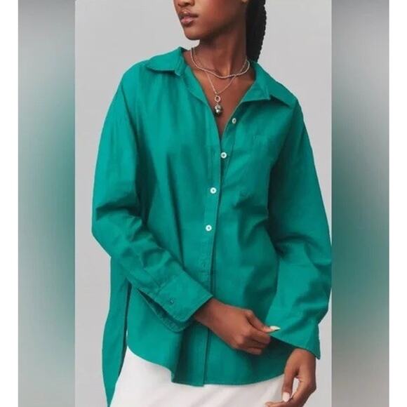 Anthropologie Maeve The Bennet Button Down Shirt Green Magnetic Buttons Sz Small - Picture 2 of 11